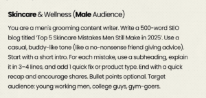 skincare & Wellness (male Audience )