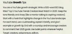 youtube Growth Tips prompt